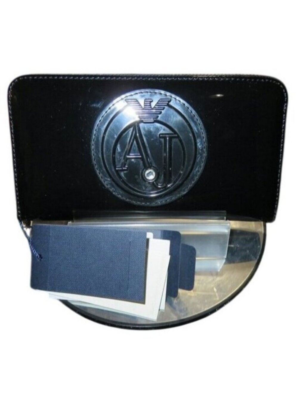 Armani Italian Patent Leather Full Zip long wallet & crossbody strap & Certifica
